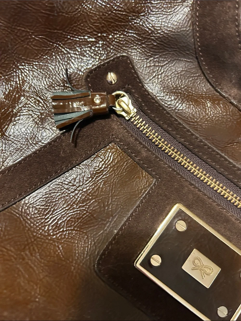 Anya Hindmarch Dark Brown Leather Messenger Shoulder Bag